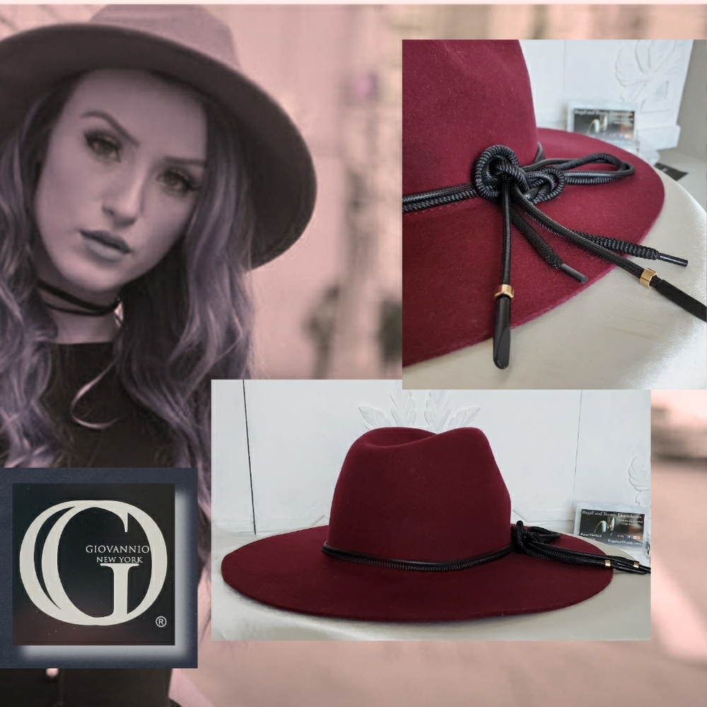 🤠 NWT Burgandy Wide Brim Fedora Hat